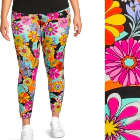 No Boundaries  Retro Floral Sueded Ankle Leggings SIZES SM,MED,L,XL,2X,3X - Picture 1 of 5